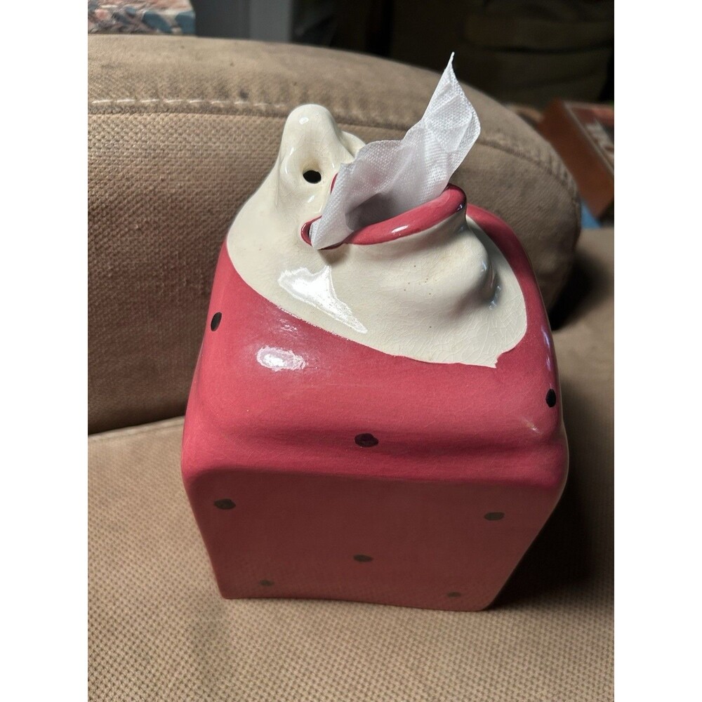 Vintage Ceramic Signed WANDA Smiling Face Tissue Box Cover 3D Face Sneeze 1980 - Picture 3 of 9